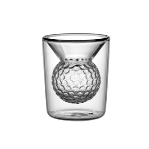 Golf Ball Tumbler Drink Cup High Borosilicate Glass Shaped Double Wall Wine Whiskey Shot Glass Carton Party Modern for Free >10