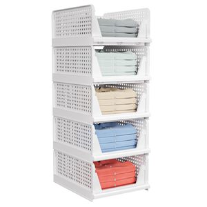 Stackable tủ quần áo tổ chức Hộp nhựa lưu trữ giỏ có thể gập lại lưu trữ tủ quần áo giỏ cho tủ quần áo - Product Image 3