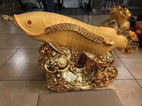 Feng Shui Ornement Sculpture Golden Arowana Lucky Fish Statues Meilleur cadeau pour l'ouverture de l'entreprise, décor de salon de bureau à domicile