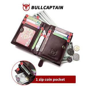 BULLCAPTAIN Genuine Leather <b>Wallet</b> <b>for</b> <b>Men</b> Cowhide Leather Bifold Purse Vintage Snap Zipper Coin Pocket <b>RFID</b> Blocking <b>Wallet</b> - Product Image 2