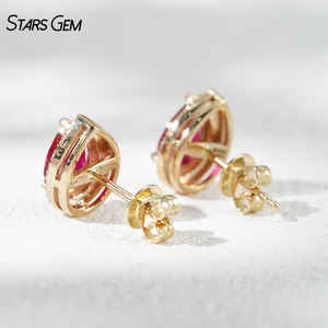 Boucles d'oreilles en pierres précieuses de laboratoire StarsGem Ruby, 2,0 ct, coupe poire, sang de pigeon, or massif 10 carats, plaqué rhodium, cadeau de mariage de luxe, fête - Product Image 3