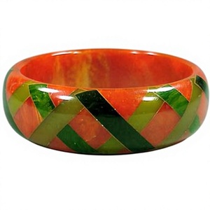Best Handmade Resin <b>Bangle</b> With Green Orange Pattern Round Shape Stylish Art Collectible Jewelry Anniversary Party for Woman - Product Image 1