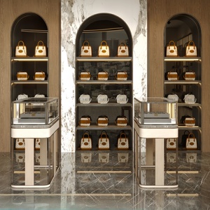 Espositori personalizzati a LED eco-friendly montati a parete per borse di lusso da <span class=keywords><strong>donna</strong></span> grandi magazzini gioielli in argento dorato - Product Image 2