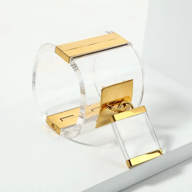 Atacado moda melhor qualidade acrílico transparente resina pulseira cadeado medalhão pulseira e conjuntos de jóias de punho de acetato para mulheres