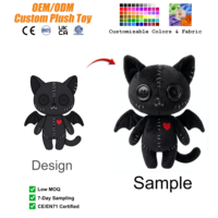 Service de conception de poupées et jouets en peluche personnalisés : Chat chauve-souris gothique, Animal en peluche style Stitch, Chat en peluche style Coraline avec yeux boutonnés, rembourré en coton PP