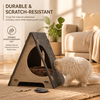 Cave pour chat en feutre, maison triangulaire en bois en forme de A, cachette pour chat avec coussin en peluche amovible, condo respirant pour animaux de compagnie