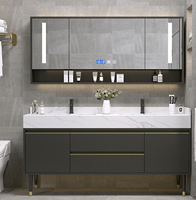 Meuble sous-vasque de salle de bain de style moderne évier intégré en pierre avec éclairage de miroir LED accessoires de lavabo pour maison et villa