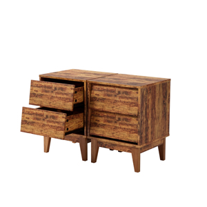 Vintage Style Nightstands Set Of 2 Mid Century Modern Wooden <b>Drawer</b> <b>Storage</b> <b>For</b> Bedroom - Product Image 6