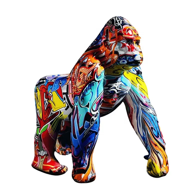 Bắc Âu Graffiti Gorilla Điêu Khắc Tượng Sơn Nhựa Trang Trí Nhà Pop Bức Tượng Văn Phòng Phòng Khách Trang Trí Quà Tặng