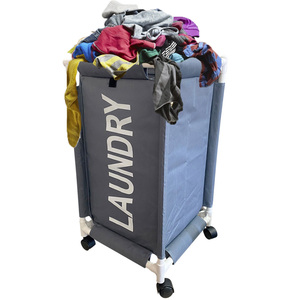 Panier à linge pliable 34x34x65 cm avec roulettes, tissu imperméable, chariot pour le linge - Product Image 5