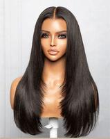 Vente en gros perruque pré-plumée perruque de cheveux coupe superposée droite 13*4 sans colle HD pleine dentelle frontale 100% perruques de cheveux humains pour les femmes noires