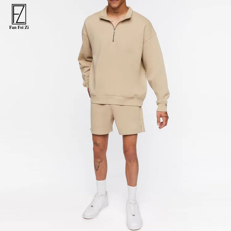 Custom High Quality Luxury Solid Plain Oversized Fleece Thick Half Quarter 1/4 Zip Collar Zip Pullovers Sweatshirt