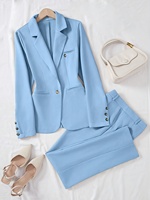 Veste de tailleur tissée pour femme, col en V, couleur unie, boutonnage simple, pour le bureau et le travail
