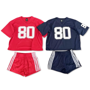 Atasan Crop Gym Ukuran Besar Custom Print dan Celana Pendek Lari Bahan Mesh Cepat Kering Set 2 Potong Musim Panas untuk Wanita dan Remaja Putri - Product Image 1