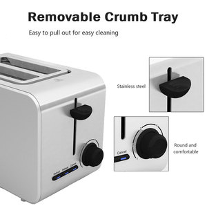 Chất lượng cao thép không gỉ điện nhà bếp nướng bánh mỳ 800W 2 lát rộng hơn khe cắm điện bánh mì nướng bánh mỳ - Product Image 5