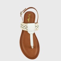 Sandales plates tressées bohèmes à lanière en T et entre-doigts pour femme, ajustables, à bride arrière, pour l'extérieur, l'été et la plage