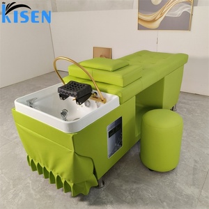 Kisen Wholesale Barber Shop Dedicated Full Lay Salon Hair Washing Chair Shampoo <b>Bed</b> with Water Circulation and Steamer - Product Image 3
