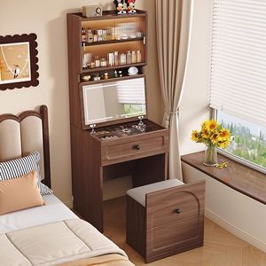 Tocador de madera maciza con espejo y armario de almacenamiento, mueble alto para dormitorio, mueble de almacenamiento sencillo para apartamento pequeño. - Product Image 2