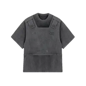 Maglietta personalizzata a due pezzi a doppio strato per uomo streetwear grigio lavaggio acido magliette da uomo maglietta oversize con spalla scesa per uomo