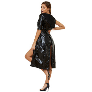 <span class=keywords><strong>Costume</strong></span> da Strega in Ecopelle Nera Taglie Forti per Halloween, Grembiule Lungo da Donna, Mantello per Festival dei Fantasmi, Vestito Nero per la Risurrezione - Product Image 4