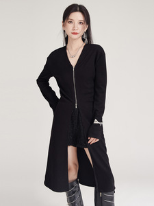 Un <span class=keywords><strong>Cardigan</strong></span> maglione di media lunghezza di Design di nicchia stile pigro da donna <span class=keywords><strong>con</strong></span> scollo A V A maniche lunghe avvolto in maglia A cerniera abito Slim Fit - Product Image 4