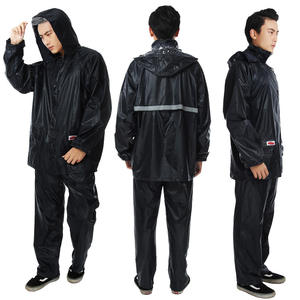 Conjunto de impermeable y pantalones de lluvia estilo coreano, color azul oscuro, transpirable, de alta elasticidad, para adultos, para viajes. - Product Image 1