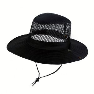 Mesh Breathable <b>Folding</b> <b>Bucket</b> Hat Solid Color Wide Brim Sunproof Sun Hat Summer Outdoor Fishing <b>Bucket</b> Hat - Product Image 5