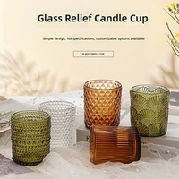 200ml Geprägter Runder Bernsteinfarbener Glas-Kerzenhalter mit Grünem Streifenmuster, Logoaufdruckmöglichkeit, Aromatherapie-Dekoration