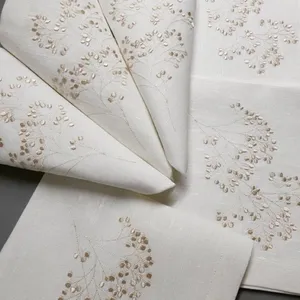 Тканевые салфетки с вышивкой на заказ, белые льняные салфетки с растительным рисунком, с логотипом для свадьбы
