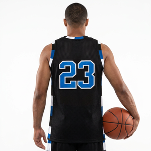 Camiseta de baloncesto para hombre, sin mangas, cuello en V, malla transpirable, número 23 azul, nombre del equipo personalizado, para todas las estaciones, ajuste atlético - Product Image 2