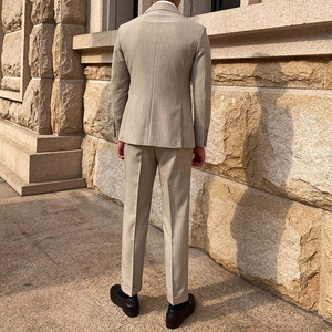 Nouveau <span class=keywords><strong>Costume</strong></span> Coréen Décontracté Rayé 2026 pour <span class=keywords><strong>Homme</strong></span> – Style Business Décontracté, Coupe <span class=keywords><strong>Slim</strong></span>, Simple Boutonnage, 2 Pièces - Product Image 6