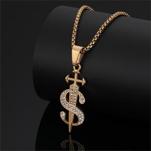 Hip Hop USD símbolo 18K chapado en oro no deslustre Zirconia cúbica Pvd no deslustre impermeable Acero inoxidable joyería colgantes hombre - Product Image 3