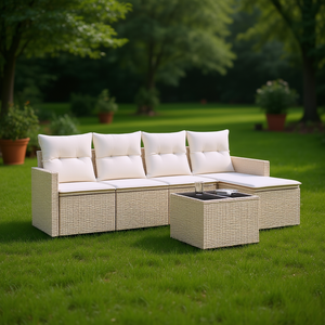 Ensemble de canapés de jardin en rotin beige 4 places avec rangement, mobilier d'extérieur au design contemporain - Product Image 2