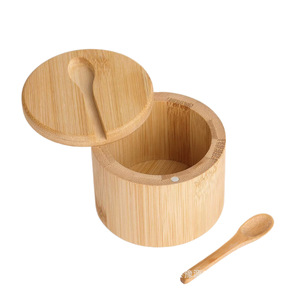 Bamboo Seasoning <b>Jar</b> With Spoon Divided Airtight Lid <b>For</b> <b>Kitchen</b> <b>Storage</b> Solid Condiments - Product Image 2