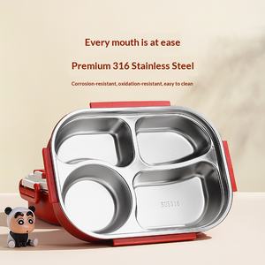 Boîte à lunch compartimentée carrée, isolée, compatible <span class=keywords><strong>micro</strong></span>-ondes, en acier inoxydable 316, pour étudiants, enfants, dessin animé, portable - Product Image 3