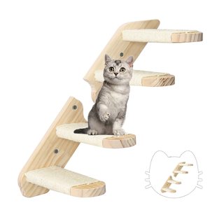 Pet Furniture 4 Steps Stair Mounted Climbing Shelves Wooden Perch Cat Wall Shelf