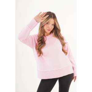 เสื้อสเวตเตอร์ไหมพรมสีชมพูพิมพ์ลายลำลองสำหรับผู้หญิง ไซส์ XS พร้อมดีเทลผ้าริบและรอยผ่าข้าง สำหรับฤดูหนาว ขายส่ง - Product Image 5