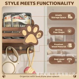Wooden <b>Wall</b> Mounted Storage Rack Paw Print Shape <b>Key</b> <b>Holder</b> For Pet Supplies Bedroom Living Room Organizer - Product Image 4