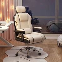 Chaise de conférence réglable à dossier haut en cuir PU, appui-tête inclinable à 160 degrés, coussin lombaire mobile, repose-pieds rétractable, roulettes