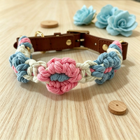 Collier pour chien personnalisé en nylon et cuir, avec breloques tissées en forme de fleur, souple et réglable, cadeau de Noël créatif et durable pour chien