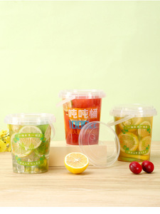Récipient à fruits jetable de 32oz imprimé de logo personnalisé seaux à gobelets en plastique PP avec poignée et couvercle - Product Image 4