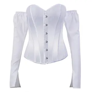 FancyShape White Long Sleeve Corset Top With Long Sleeves Corset With Sleeve