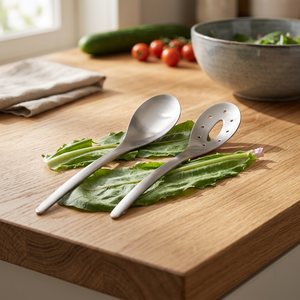 Premium Eco-Friendly <b>Salad</b> Server Set Stainless Steel Solid Spoon Slotted Spoon Satin Chrome Finish <b>Salad</b> <b>Tools</b> Dishwasher Safe - Product Image 2