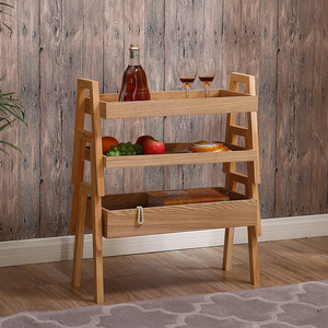 Solid Wood Multi Layer <b>Storage</b> <b>Rack</b> 3 Floors Standing Type Modern Durable Home <b>Kitchen</b> Balcony Use - Product Image 3