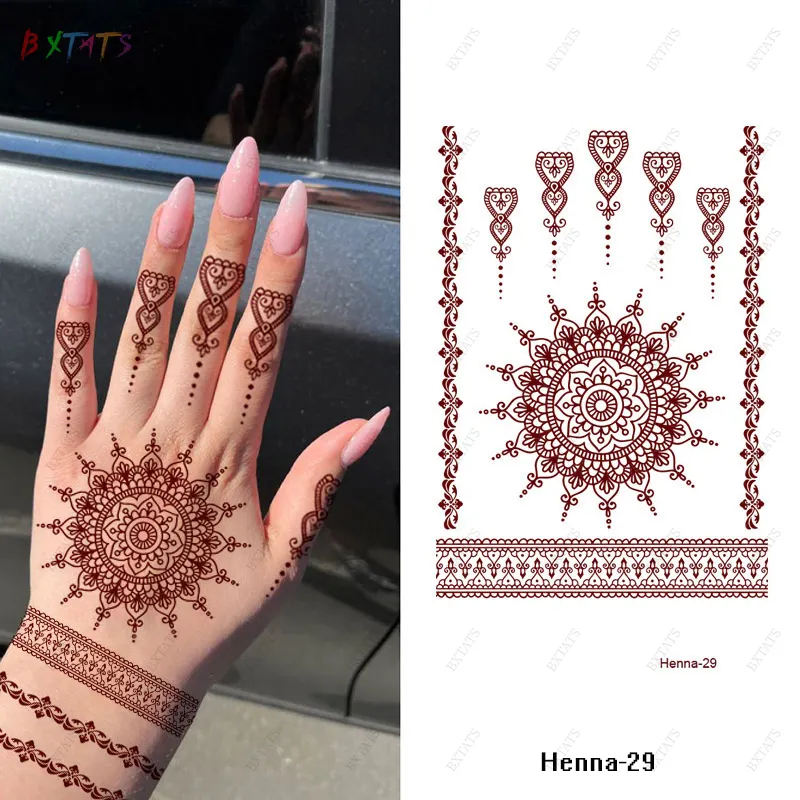 40 types of Maroon Henna Tattoo Sticker Indian Style Lace Pattern Red Tattoos Sexy Brown Mandala Temporary Henna Tattoo