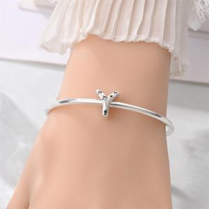 Abalorios de cobre plateado con letras del alfabeto y circonitas, 26 letras, compatibles con pulseras europeas, para joyería DIY con iniciales - Product Image 2