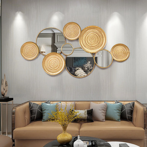 Decorazione Artistica da Parete Semplice e Moderna in Metallo 3D con Specchio Dorato, Decorazione Artistica in Ferro a Tema Natura per Casa e <span class=keywords><strong>Soggiorno</strong></span> - Product Image 1