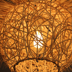 Lustre en rotin, bambou tissé rond, E27, tête simple, style sud-est asiatique, luminaire suspendu pour restaurant, balcon - Product Image 4
