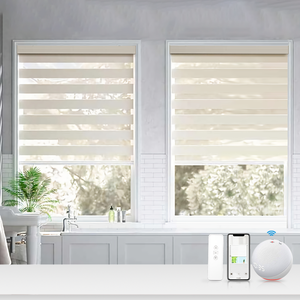 Stores verticales électriques Alexa, design moderne, double, automatiques, occultantes, motif zèbre, pour fenêtre française - Product Image 2