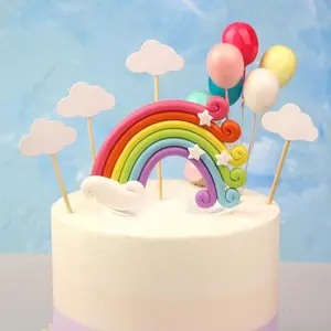 Unicorn Rainbow Cake Topper Birthday Cake Flags With Cloud Balloon Star Moon Cake Flag For Birthday Baby Shower Party Supplier